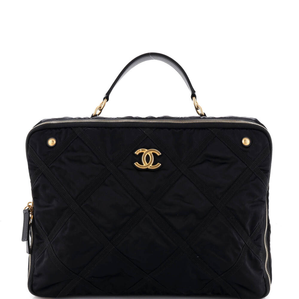 Chanel Medium Lifestyle Travel Handbag Quilted Nylon with Grosgrain